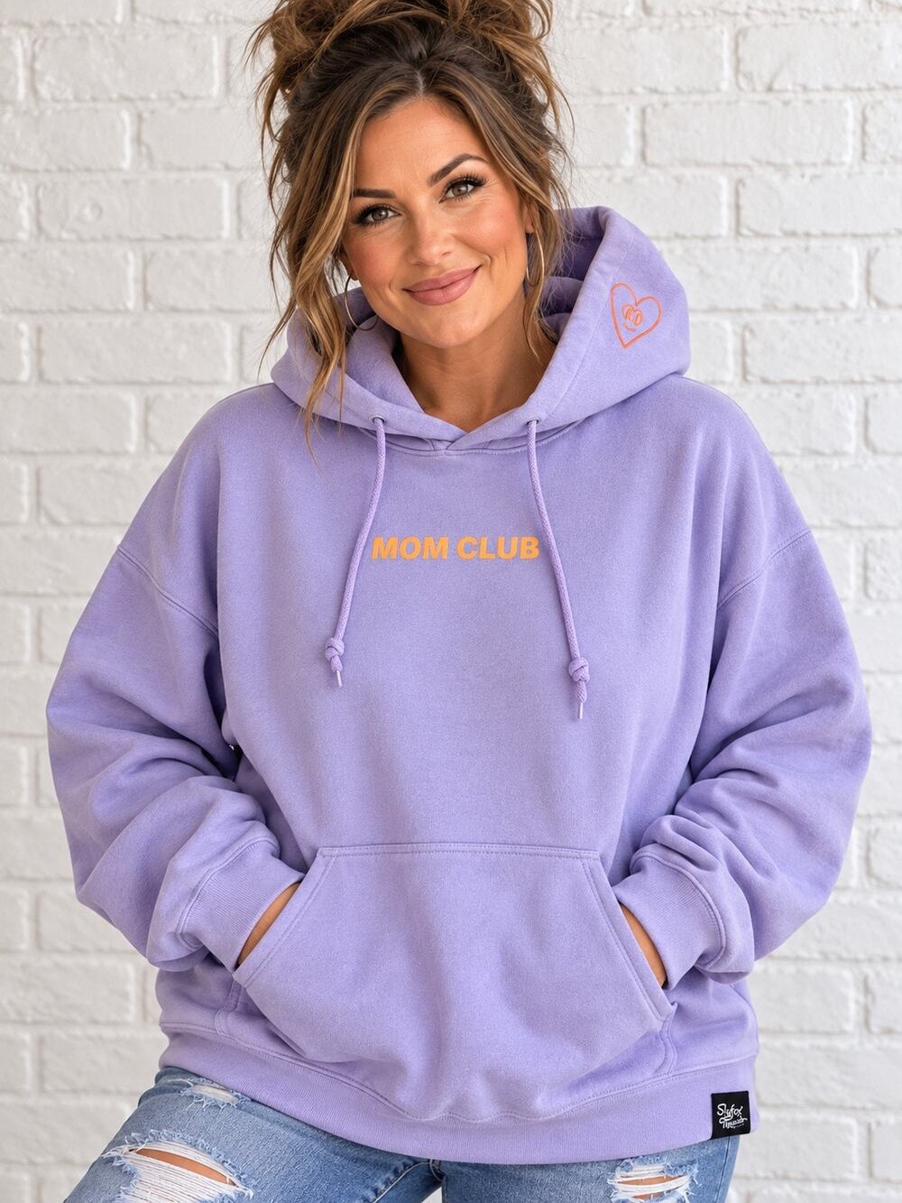 Slyfox Threads Mom Club Hoodie Women’s Large Lavender Purple Orange Pullover